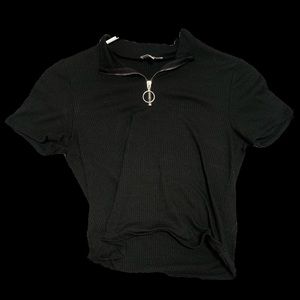 Black cropped zip collar top